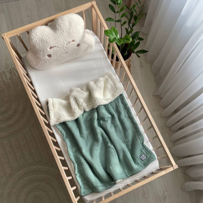 Paturica bebe din muselina si blanita Teddy verde (3)